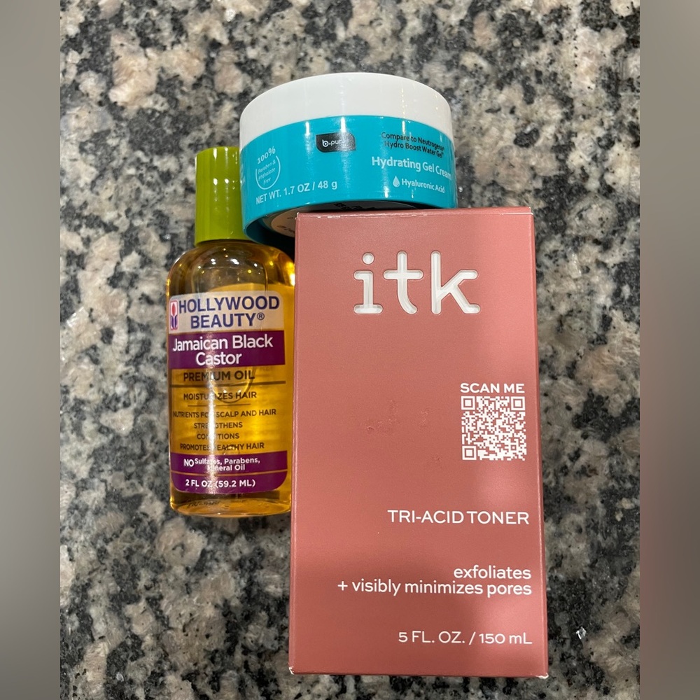 NEW itk tri-acid toner, castor oil, moisturizer bundle